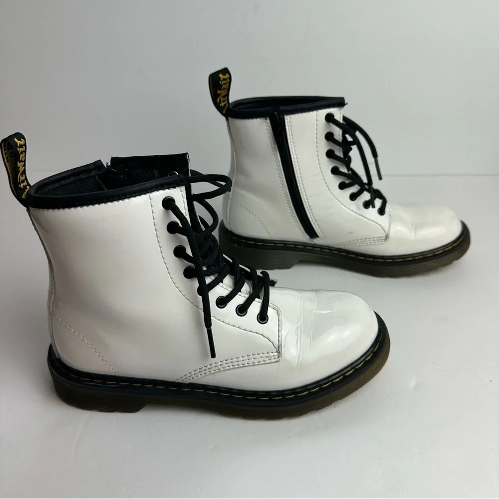 Dr. Marten's Kids Lace Zip Up Combat Boots White Youth Size 3 EU 34 UK 2 Shoes